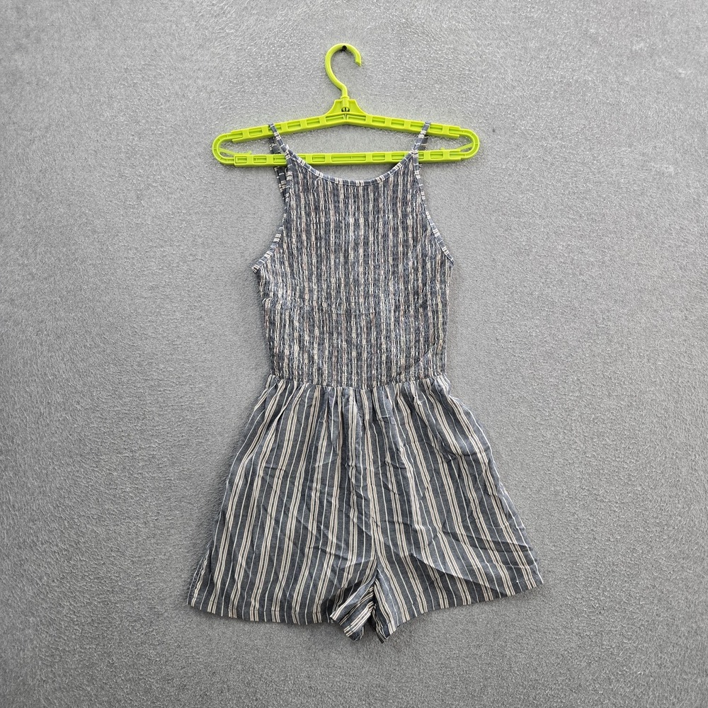 Angie Women Romper S Blue Striped Sleeveless Bodice Smocked